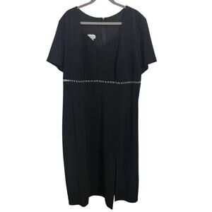 Vtg 90s Betsy & Adam Black Empire Waist Rhinestone Crepe Midi Dress Size XL 1X